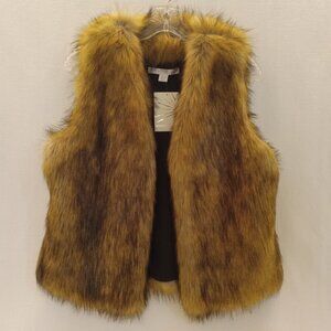 Boston Proper Luxe Lush Cropped Faux Coyote Fur Vest Brown/Multi Small NWT